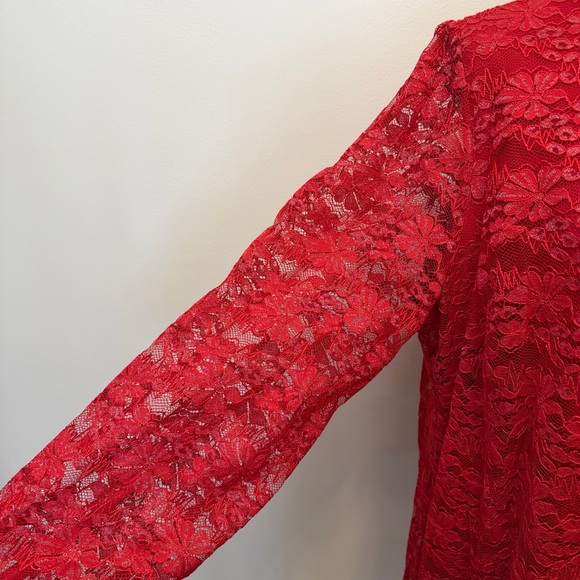 NWT Draper James Womens XXL Red Long Sleeve Dress Lace Overlay Holiday Neck Tie - Picture 7 of 14